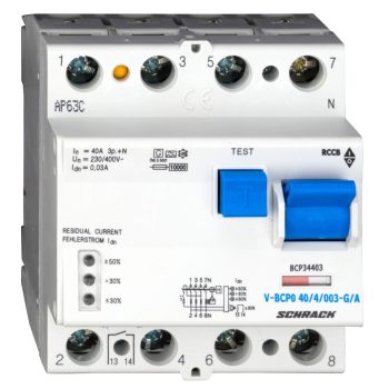   SCHRACK - Hibaáramkapcsoló PRIORI 10kA/40A/4p/30mA, G/A - BCP34403--
