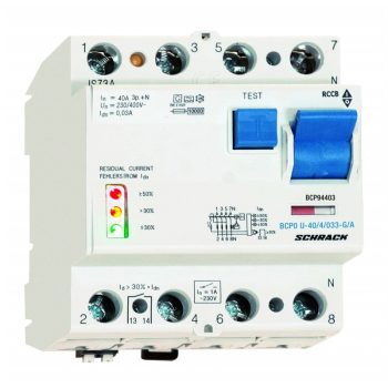   SCHRACK - Hibaáramkapcsoló PRIORI 10kA/40A/4p/30mA, U/G/A - BCP94403--