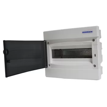   SCHRACK - Süllyesztett kiselosztó 1 soros, 8KE, gipszkarton falba MA=230 SZÉ=210 MÉ=100mm, átlátszó ajtó, érintésvédelmi osztály 2, ABS, halogénmentes, RAL 9003, izzóhuzal teszt 850°C - BK080000-H