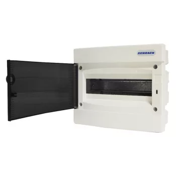   SCHRACK - Süllyesztett kiselosztó 1 soros, 12KE, gipszkarton falba MA=230 SZÉ=282 MÉ=106mm, átlátszó ajtó, érintésvédelmi osztály 2, ABS, halogénmentes, RAL 9003, izzóhuzal teszt 850°C - BK080001-H