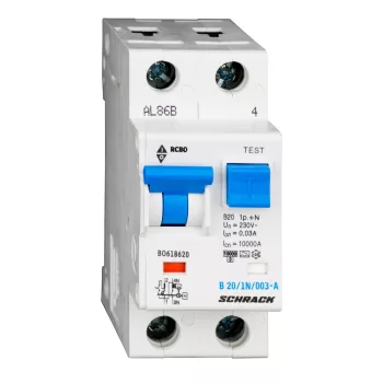   SCHRACK - Vezetékvédő kapcsoló B 20A, 30mA, 1+N, A, 10kA - BO618620--