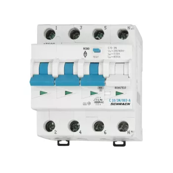   SCHRACK - Vezetékvédő kapcsoló C 10A, 30mA, 3+N, A, 6kA - BO667810--