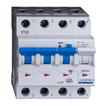   SCHRACK - Vezetékvédő kapcsoló C 16A, 30mA, 3+N, A, 6kA - BO667816--