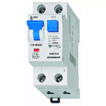  SCHRACK - Vezetékvédő kapcsoló B 10A, 30mA, 1+N, AC, 6kA - BO668510--