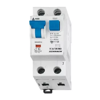   SCHRACK - Vezetékvédő kapcsoló B 16A, 30mA, 1+N, AC, 6kA - BO668516--