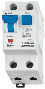SCHRACK-BO668516 Vezetékvédő kapcsoló B 16A, 30mA, 1+N, AC, 6kA