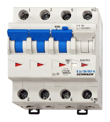 SCHRACK - BO668816 Vezetékvédő kapcsoló B 16A, 30mA, 3+N, A, 6kA
