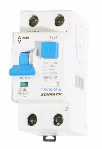 SCHRACK - BO817616 Vezetékvédő kapcsoló C 16A, 300mA, 1+N, A, 10kA