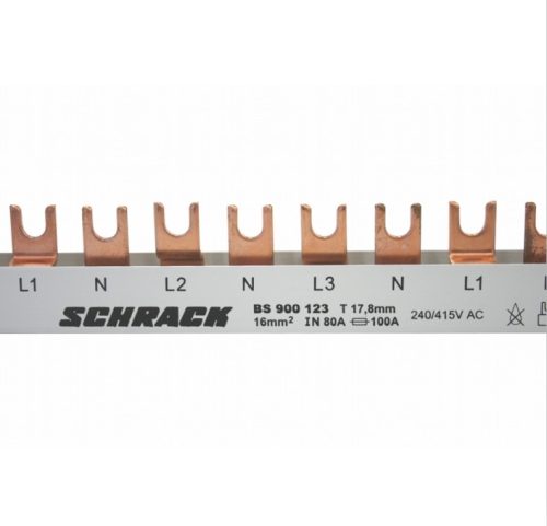 SCHRACK-BS900124 Villás sínezés, 4 pólusú, 1N, 2N, 3N, 10mm², 1m