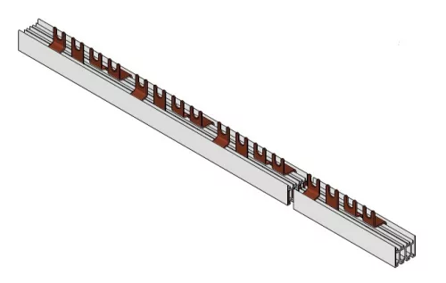SCHRACK - Villás sínezés 4P, L1/L2/L3/N/segédérintkező, 10mm²,1m Fázissorrend-nyomtatás nélkül (bal vagy jobb N-nel is alkalmas), mindkét oldalon rövidíthető, TE=17,8 mm - BSB00125--