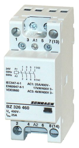 SCHRACK-BZ326460 Sorbaépíthető mágneskapcsoló 25A/4kW, 4z, 24V AC 2KE