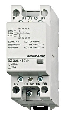 SCHRACK-BZ326467 Sorbaépíthető mágneskapcsoló 25A/4kW, 4ny, 230V AC 3KE