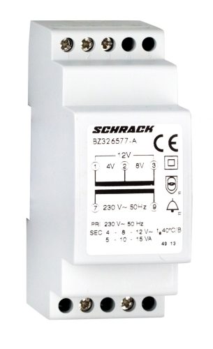 SCHRACK-BZ326577A Sorbaépíthető csengőtranszformátor 230/4-8-12V 15VA 2KE