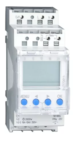SCHRACK - Digitális alkonykapcsoló külső érzékelővel, Tempus Lux 2-2000lx, max. 2600W, DIN sínre szerelhető - BZT17D011-