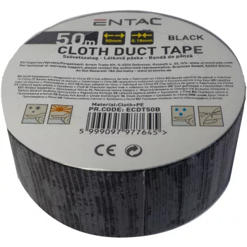 Entac Szövet erősítésű szalag 0.18x50mm Fekete 50m