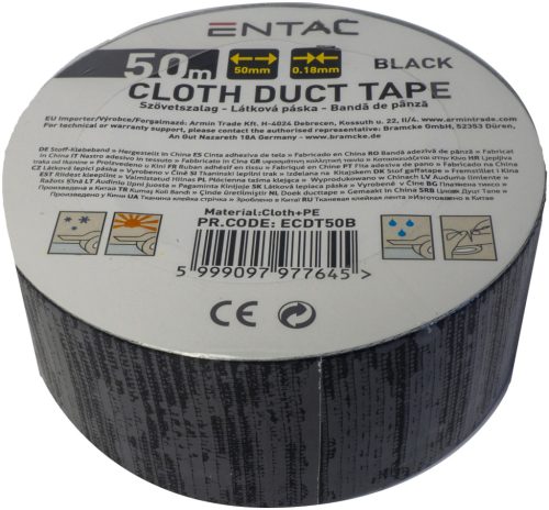 Entac Szövet erősítésű szalag 0.18x50mm Fekete 50m