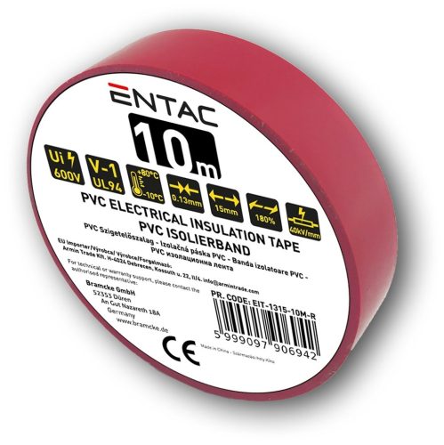 Entac Szigetelőszalag 0.13x15mm Piros 10m