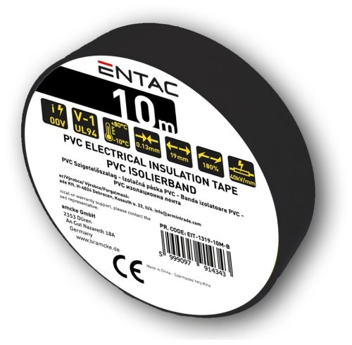 Entac Szigetelőszalag 0.13x19mm Fekete 10m