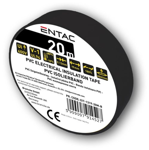 Entac Szigetelőszalag 0.13x19mm Fekete 20m