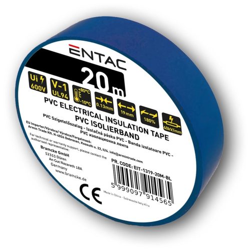 Entac Szigetelőszalag 0.13x19mm Kék 20m
