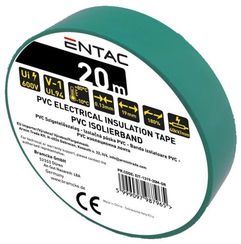 Entac Szigetelőszalag 0.13x19mm Zöld 20m