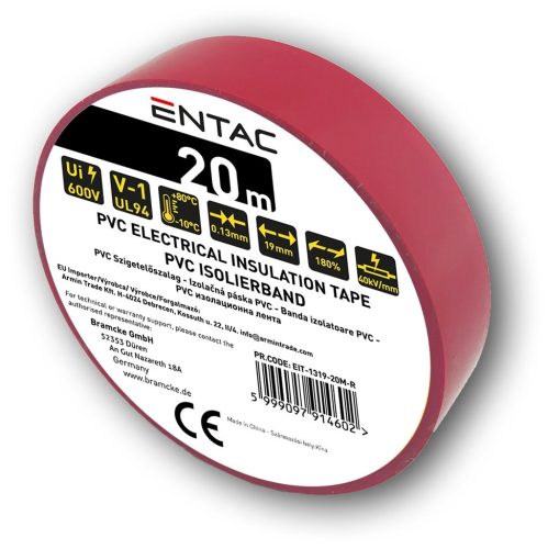 Entac Szigetelőszalag 0.13x19mm Piros 20m