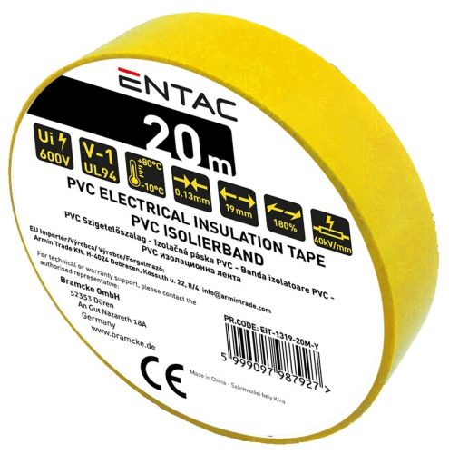 Entac Szigetelőszalag 0.13x19mm Citromsárga 20m