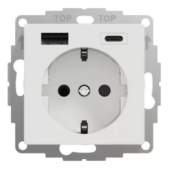   SCHRACK - Védőérintkezős USB-s dugaszolóaljzat betét gyerekvédelemmel 2db USB töltővel, A típus és C típus, VISIO 50 családba illeszthető 55 mm-es speciális kerettel: EV105021--, EV105022--, EV105023 