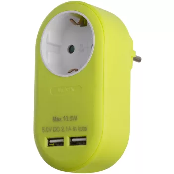   Entac Hálózati Adapter 1 Földelt Aljzat és 2 USB (össz. 2.1A) Lime