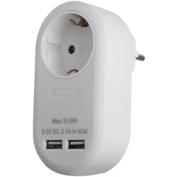   Entac Hálózati Adapter 1 Földelt Aljzat és 2 USB (össz. 2.1A) Fehér