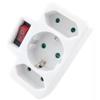   Entac Hálózati Adapter 3 Aljzat (1 Földelt, 2 Euro) Kapcsolóval
