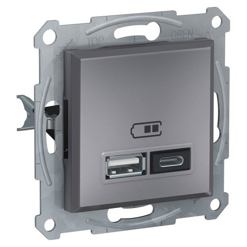 SCHNEIDER EPH2700362 - ASFORA Dupla USB töltő, 2.4A, A+C, acél