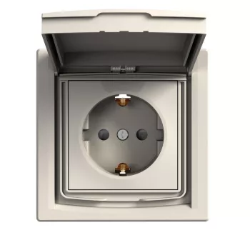   SCHNEIDER EPH3100323 - ASFORA 2P+F csatlakozóaljzat, biztonsági zsalu, csapfedeles - IP44, kerettel, bézs