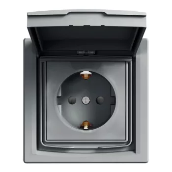   SCHNEIDER EPH3100362 - ASFORA 2P+F csatlakozóaljzat, biztonsági zsalu, csapfedeles - IP44, kerettel, acél