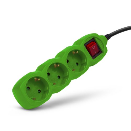 Entac S1 Színes Elosztó 3 Foglalat Kapcsolóval 1,5m Zöld