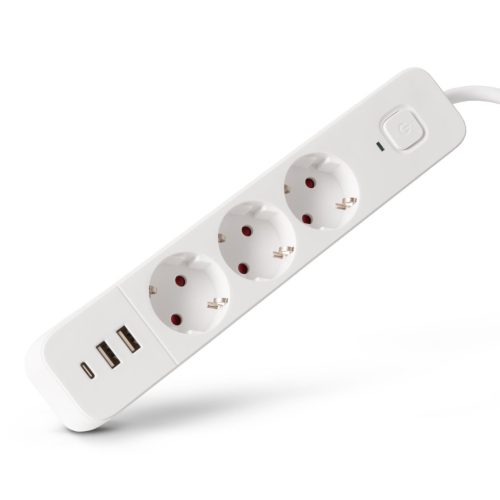 Entac D2 Elosztó 3 Foglalat Kapcsolóval 1.5m 2xUSB-A + 1xUSB-C 3G1.5