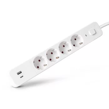   Entac D2 Elosztó 4 Foglalat Kapcsolóval 1.5m 1xUSB-A + 1xUSB-C 3G1.5