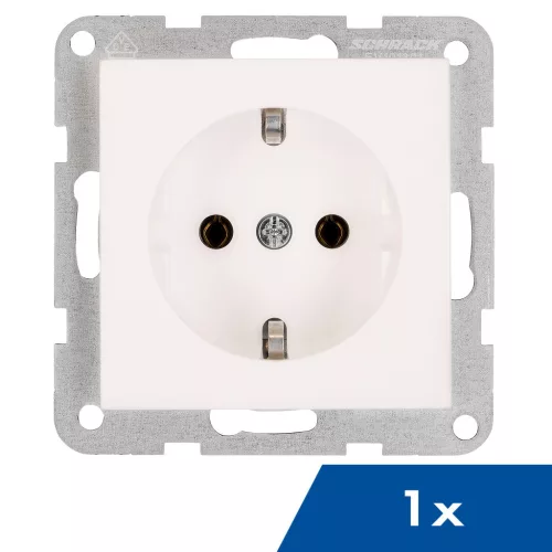 SCHRACK - Dugaszolóaljzat, rugós csatl., 1 db, fehér VISIO S 55 (55x55), egyenként csomagolva, Névleges áram 16A, Csatlakozás típusa dugaszolható kapocs, fehér - EV101301-1