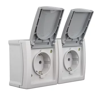   SCHRACK - Falon kívüli dupla dugaljzat, vízszintes, rugós, IP54 - EV211014--