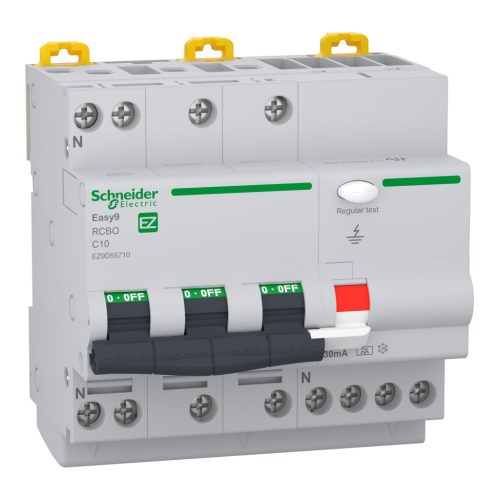 SCHNEIDER EZ9D55710 - EASY9 PRO Áramvédős kismegszakító, A osztály, 3P-N, C, 10A, 30mA