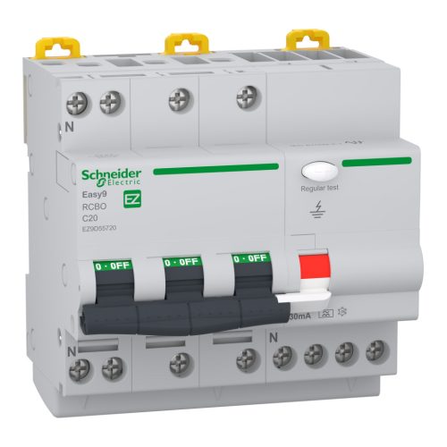 SCHNEIDER EZ9D55720 - EASY9 PRO Áramvédős kismegszakító, A osztály, 3P-N, C, 20A, 30mA