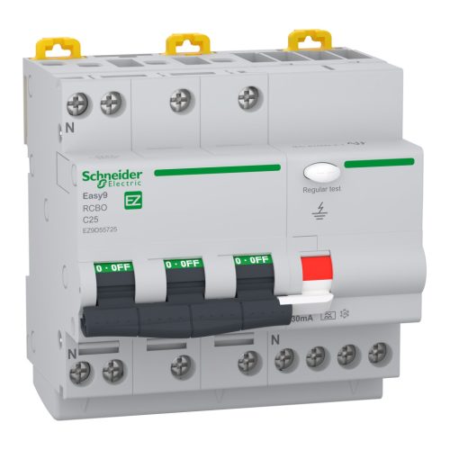 SCHNEIDER EZ9D55725 - EASY9 PRO Áramvédős kismegszakító, A osztály, 3P-N, C, 25A, 30mA