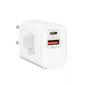 Adapter - Type-C + USB3.0 - gyorstöltő, PD20W - fehér