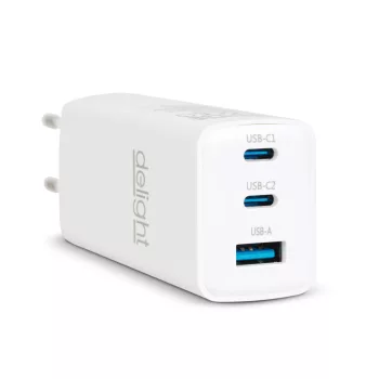   Hálózati adapter - max. 20+45W - 3A - 2xType-C, 1xUSB-A - 110-240V - fehér