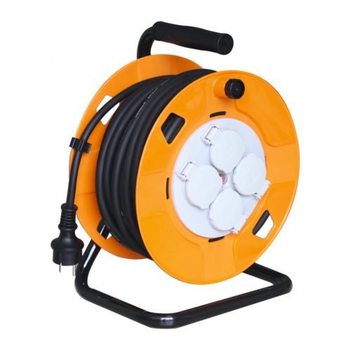 SOMOGYI ELEKTRONIC - HJR 10-25/1,0 - Kábeldob fém talppal, 25m gumikábellel, 3x1,0 mm2