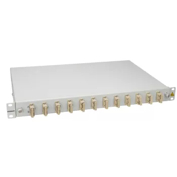   SCHRACK - Optikai rendező 12szálas,SC 50/125µm OM2, kihúzható, 19"1U acc. to IEC 61753-1, RAL7035, sliding, Pigtails included, CLASSIC - HSELS125CP