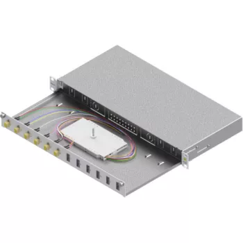   SCHRACK - Optikai rendező 12szálas,LC,50/125µm OM2, kihúzható,19",1U acc. to IEC 61753-1, RAL7035, sliding, pigtails inserted and prepared ready for splicing, PREMIUM - HSELS125LG