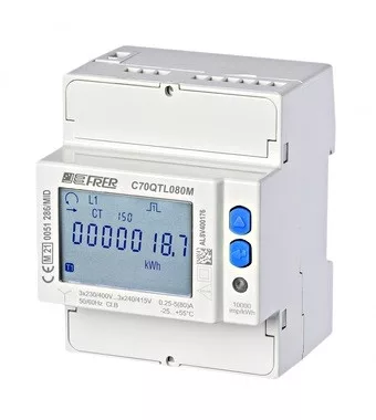 SCHRACK - 3f MID fogyasztásmérő 100A, Modbus RTU 4,3,2(1f) vezetékes bekötés, 4 tarifa, 2 S0 impulzuskimenet, beépített RS485 Modbus port, 4KE - HUMGF480--