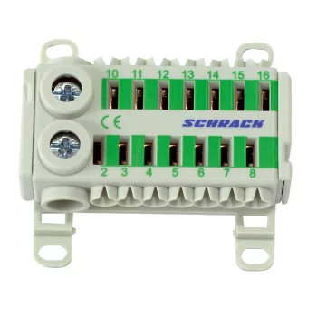   SCHRACK - PE kapocs blokk, 2x25mm² / 14x4mm², 76A, IP20, zöld - IK021079--