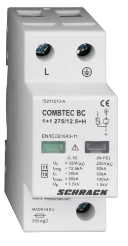 SCHRACK - Combtec T1/T2 túlfeszültséglevezető 275/12,5kA, 1+1  - IS211212-A